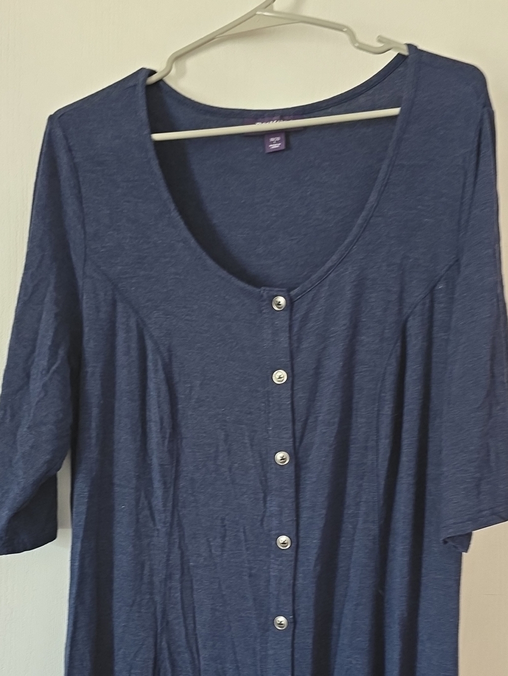 Roaman's Navy Button-Front Scoop-Neck DRESS